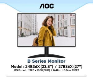 AOC 24B36X 24″ Full HD 1920×1080 144Hz Display Monitor Wide Viewing Angles Slim Bezel Design Crisp Visuals for Office Entertainment & Casual Gaming