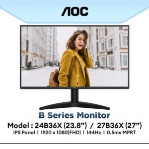 AOC 24B36X 24″ Full HD 1920×1080 144Hz Display Monitor Wide Viewing Angles Slim Bezel Design Crisp Visuals for Office Entertainment & Casual Gaming