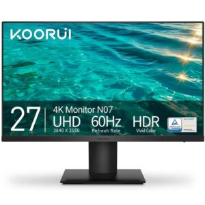 KOORUI N07 27″ 4K 60Hz, UHD IPS Display 90% DCI-P3, Free-Sync & G-Sync Technology, VESA Compatible, 2x HDMI (2.0), 1x DisplayPort (1.2) | 10.7 billion 10 Bit HDR | Business | Professional Monitor