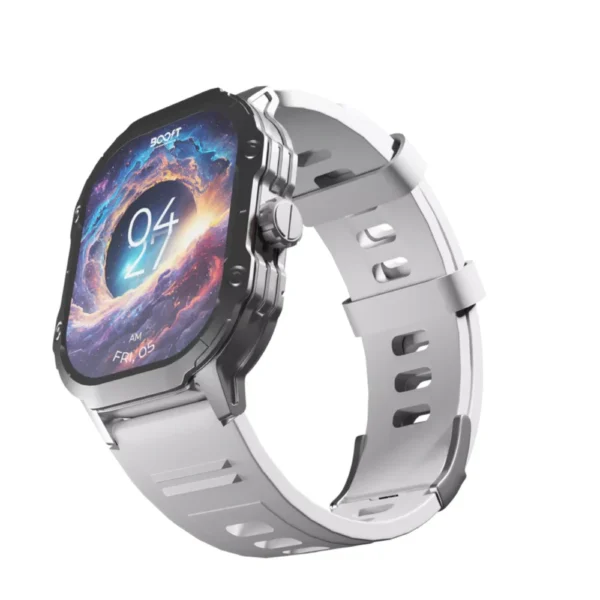Boost Cosmic Smart Watch w/ 2 Straps, 2.01-inch AMOLED Display, Voice Assistant, Bluetooth Calling, Remote Control Photography, Distance and Sleep Tracker, Blood Pressure, SpO2, IP68, Always On Display, 2-5 Days Battery Life – Lighting Silver