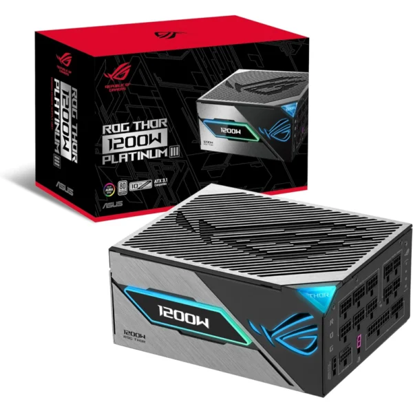 ASUS ROG Thor 1200W Platinum III Power Supply, Fully Modular, 80 Plus Platinum Standard, ATX 3.1/PCIe Gen 5.0 Compatible, Magnetic OLED Display