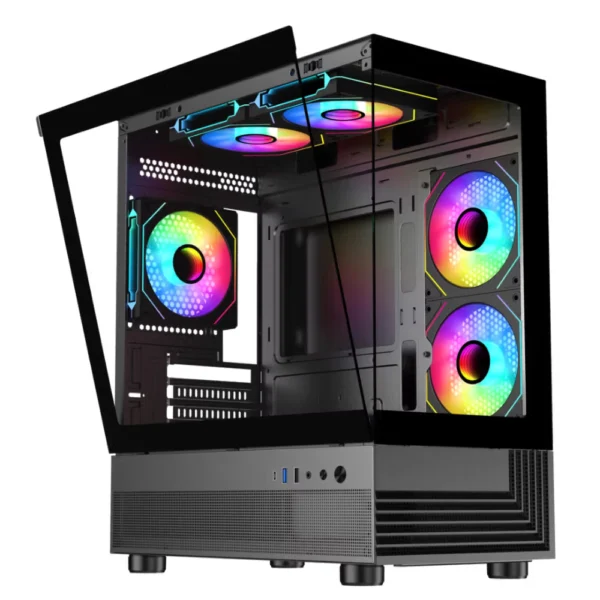 Astro AGC-L17M Micro-ATX Gaming Case, 3x Pre-installed ARGB Infinity Fans w/ 6-Port Fan Hub and Remote