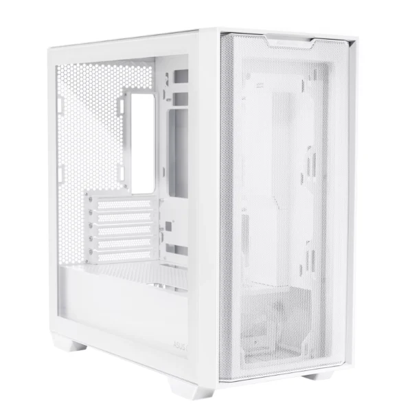 ASUS A21 Micro-ATX Mini Tower PC Case, BTF Compatible, Mesh Front Panel, 360mm Radiator Support, 380mm GPU Support – White