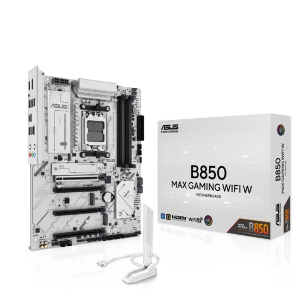 ASUS B850 MAX GAMING WIFI W DDR5 AM5 ATX Motherboard Supports AMD Ryzen 7000/8000/9000 Series Processors – White