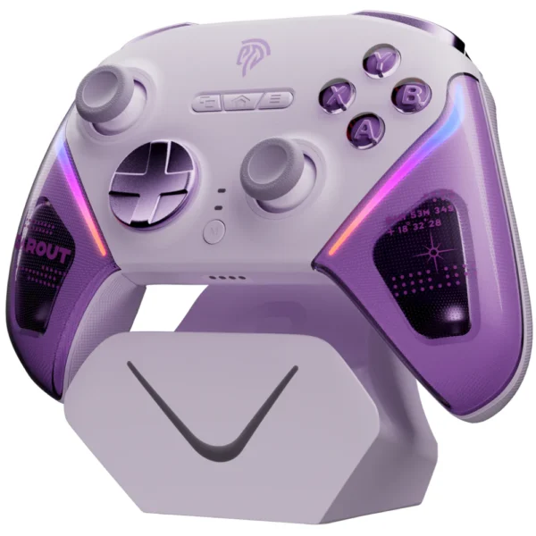 EasySMX D10 RGB Wireless Gaming Controller with Smart Charging Dock, 3-mode Connectivity, 1000mAh Battery, EasyPos D-pad, Next-gen TMR Sticks, Elite 2-Way Trigger Lock, Programmable Buttons, Vibration Adjustment, Works for Windows PC/Android/iOS/Steam and Switch – Farout Purple