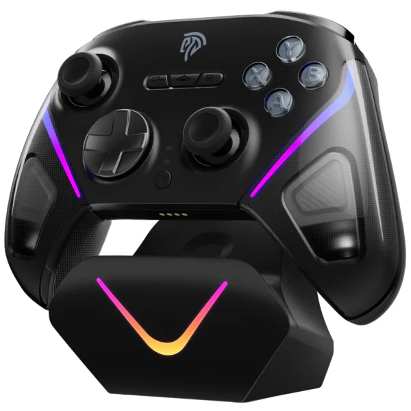 EasySMX D10 RGB Wireless Gaming Controller with Smart Charging Dock, 3-mode Connectivity, 1000mAh Battery, EasyPos D-pad, Next-gen TMR Sticks, Elite 2-Way Trigger Lock, Programmable Buttons, Vibration Adjustment, Works for Windows PC/Android/iOS/Steam and Switch – Space Black